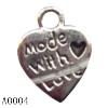 Pendant Lead-Free Zinc Alloy Jewelry Findings, Heart 9x12mm hole=1.2mm, Sold per pkg of 1500