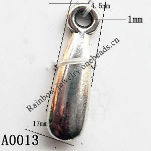 Pendant Lead-Free Zinc Alloy Jewelry Findings，17x4.5mm hole=1mm, Sold per pkg of 1500