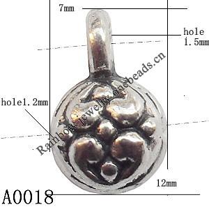 Pendant Lead-Free Zinc Alloy Jewelry Findings，12x7mm hole=1.2mm, Sold per pkg of 700