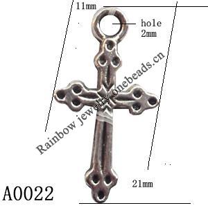 Pendant Lead-Free Zinc Alloy Jewelry Findings, Cross 21x11.5mm hole=2mm, Sold per pkg of 700