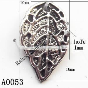 Pendant Lead-Free Zinc Alloy Jewelry Findings, Leaf 16.4x10mm hole=1mm, Sold per pkg of 1000