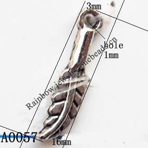 Pendant Lead-Free Zinc Alloy Jewelry Findings, Leaf 16x3mm hole=1mm, Sold per pkg of 3000