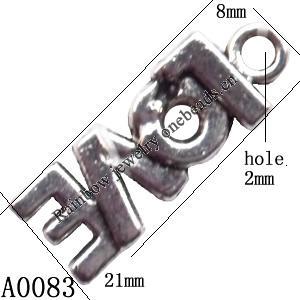 Pendant Lead-Free Zinc Alloy Jewelry Findings, 21x8mm hole=2mm, Sold per pkg of 500