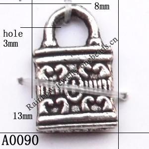 Pendant Lead-Free Zinc Alloy Jewelry Findings, Lock 8x13mm hole=3mm, Sold per pkg of 500