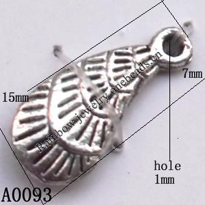 Pendant Lead-Free Zinc Alloy Jewelry Findings, 15x7mm hole=1mm, Sold per pkg of 1500