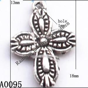 Pendant Lead-Free Zinc Alloy Jewelry Findings, Cross 13x18mm hole=1mm, Sold per pkg of 700