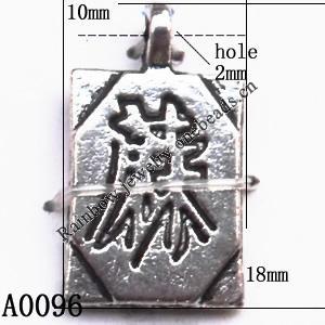 Pendant Lead-Free Zinc Alloy Jewelry Findings, Rectangle 10x18mm hole=2mm, Sold per pkg of 500