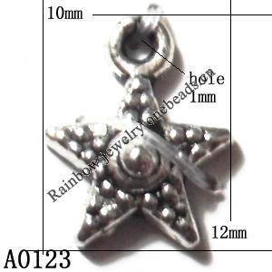 Pendant Lead-Free Zinc Alloy Jewelry Findings, Star 10x12.5mm hole=1mm, Sold per pkg of 1500