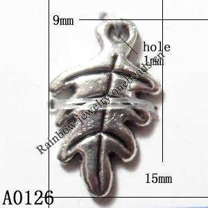 Pendant Lead-Free Zinc Alloy Jewelry Findings, Leaf 9x15mm, Sold per pkg of 1500