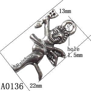 Pendant Lead-Free Zinc Alloy Jewelry Findings, Angel 13x22mm, Sold per pkg of 400
