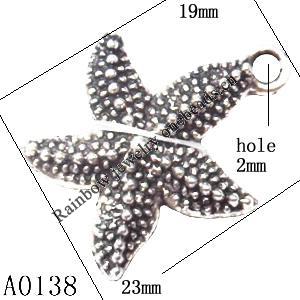 Pendant Lead-Free Zinc Alloy Jewelry Findings, Star 19x23mm, Sold per pkg of 300