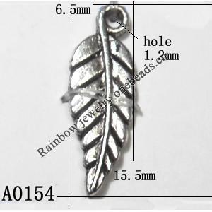 Pendant Lead-Free Zinc Alloy Jewelry Findings, Leaf 6.5x19.5mm, Sold per pkg of 1500