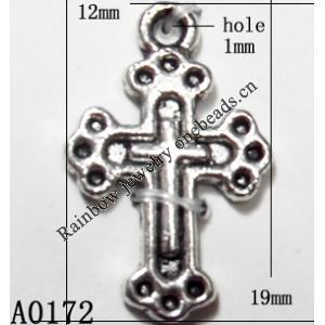 Pendant Lead-Free Zinc Alloy Jewelry Findings,Cross, 12x19mm hole=1mm, Sold per pkg of 1000