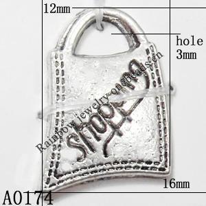 Pendant Lead-Free Zinc Alloy Jewelry Findings, 12x16mm hole=3mm, Sold per pkg of 700
