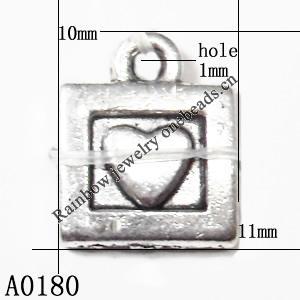 Pendant Lead-Free Zinc Alloy Jewelry Findings, 10x11mm hole=1mm, Sold per pkg of 1000