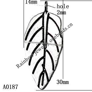 Pendant Lead-Free Zinc Alloy Jewelry Findings, Leaf 14x30mm hole=2mm, Sold per pkg of 500