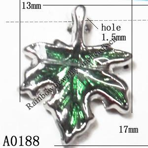 Pendant Lead-Free Zinc Alloy Jewelry Findings, Leaf 13x17mm hole=1.5mm, Sold per pkg of 500