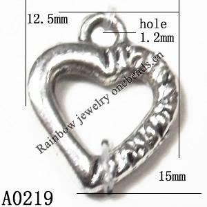 Pendant Lead-Free Zinc Alloy Jewelry Findings, Heart 12.5x15mm, Sold per pkg of 700