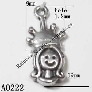 Pendant Lead-Free Zinc Alloy Jewelry Findings, 19x9mm hole=2mm, Sold per pkg of 500