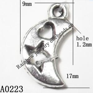 Pendant Lead-Free Zinc Alloy Jewelry Findings, Moon 17x9mm hole=2mm, Sold per pkg of 800