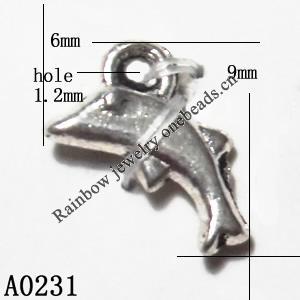 Pendant Lead-Free Zinc Alloy Jewelry Findings, Animal 9x6mm, Sold per pkg of 2000