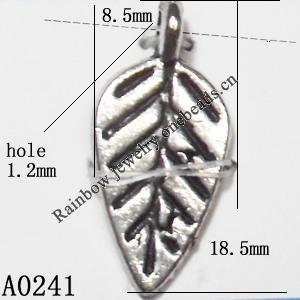 Pendant Lead-Free Zinc Alloy Jewelry Findings, Leaf 8.5x18.5mm, Sold per pkg of 1000