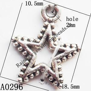 Pendant Lead-Free Zinc Alloy Jewelry Findings, Star 18.5x10.5mm hole=2mm, Sold per pkg of 600