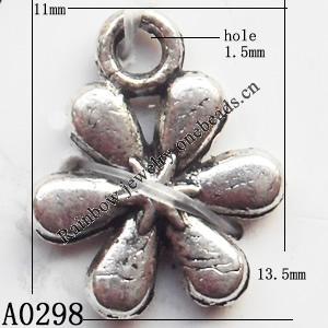 Pendant Lead-Free Zinc Alloy Jewelry Findings, Flower 11x13.5mm hole=1.5mm, Sold per pkg of 1000