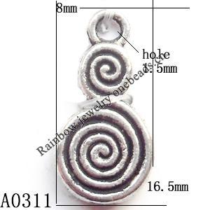 Pendant Lead-Free Zinc Alloy Jewelry Findings, Flat Calabash 8x16.5mm hole=1.5mm, Sold per pkg of 1000
