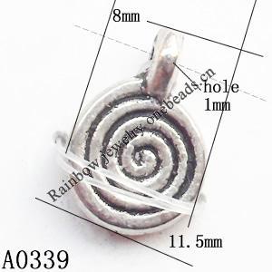 Pendant Bails，Fashion Zinc Alloy jewelry findings， Coin 8x11.5mm hole=1mm, Sold per pkg of 1500