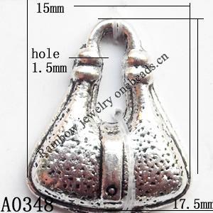 Pendant Lead-Free Zinc Alloy Jewelry Findings, Hand bag 15x17.5mm hole=1.5mm, Sold per pkg of 500