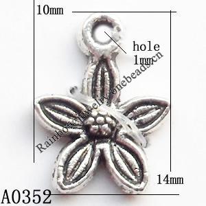 Pendant Lead-Free Zinc Alloy Jewelry Findings, Flower 10x14mm hole=1mm, Sold per pkg of 1000