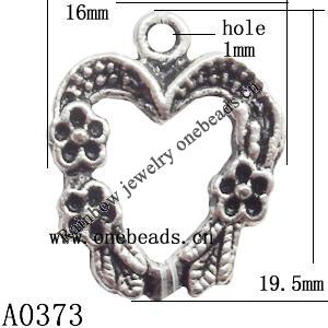 Pendant Lead-Free Zinc Alloy Jewelry Findings, Heart 16x19.5mm hole=0.5mm, Sold per pkg of 400