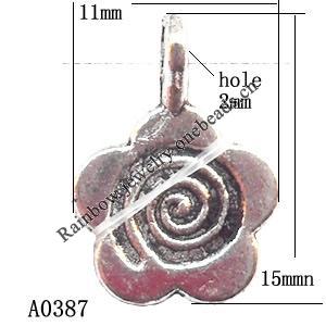 Pendant Bails，Fashion Zinc Alloy jewelry findings， Flower 11x15mm hole=2mm, Sold per pkg of 1500