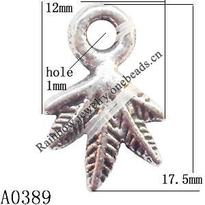 Pendant Lead-Free Zinc Alloy Jewelry Findings, Leaf 12x7.5mm hole=1mm, Sold per pkg of 2000