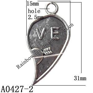 Pendant Lead-Free Zinc Alloy Jewelry Findings, 15x31mm hole=2.5mm, Sold per pkg of 500