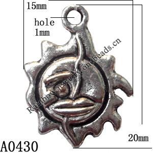 Pendant Lead-Free Zinc Alloy Jewelry Findings, 15x20mm hole=1mm, Sold per pkg of 500