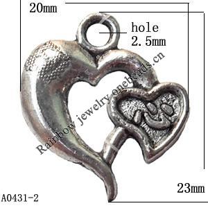 Pendant Lead-Free Zinc Alloy Jewelry Findings, 20x23mm hole=2.5mm, Sold per pkg of 500