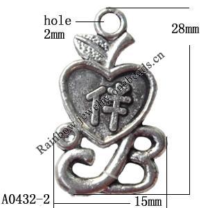 Pendant Lead-Free Zinc Alloy Jewelry Findings, 15x28mm hole=2mm, Sold per pkg of 500
