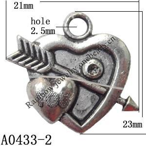 Pendant Lead-Free Zinc Alloy Jewelry Findings, 21x23mm hole=2.5mm, Sold per pkg of 500