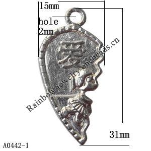 Pendant Lead-Free Zinc Alloy Jewelry Findings, 15x31mm hole=2mm, Sold per pkg of 500