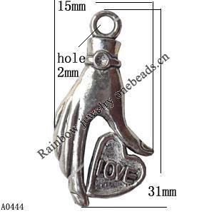 Pendant Lead-Free Zinc Alloy Jewelry Findings, 15x31mm hole=2mm, Sold per pkg of 500