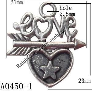 Pendant Lead-Free Zinc Alloy Jewelry Findings, 21x23mm hole=2.5mm, Sold per pkg of 500