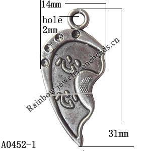 Pendant Lead-Free Zinc Alloy Jewelry Findings, 14x31mm hole=2mm, Sold per pkg of 500