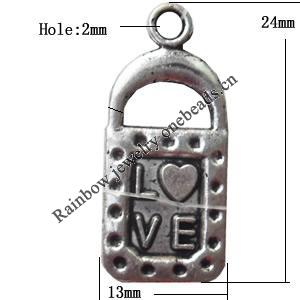 Pendant Lead-Free Zinc Alloy Jewelry Findings, 13x24mm hole=2mm, Sold per pkg of 500