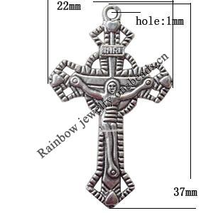 Pendant Lead-Free Zinc Alloy Jewelry Findings, Cross 22x37mm hole=1mm, Sold per pkg of 400