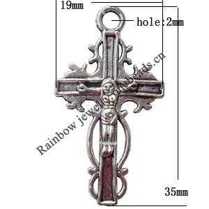 Pendant Lead-Free Zinc Alloy Jewelry Findings, Cross 35x19mm hole=2.5mm, Sold per pkg of 500