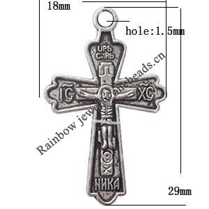 Pendant Lead-Free Zinc Alloy Jewelry Findings, Cross 29x18mm hole=1.5mm, Sold per pkg of 500