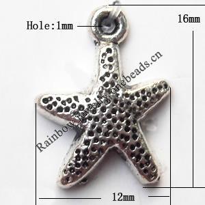 Pendant Lead-Free Zinc Alloy Jewelry Findings, Star 12x16mm hole=1mm, Sold per pkg of 800