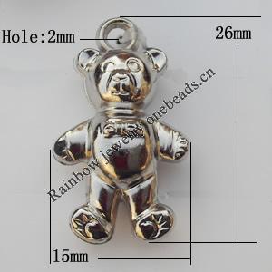 Jewelry findings, CCB plastic Pendants, Bear 15x26mm, Sold by Bag